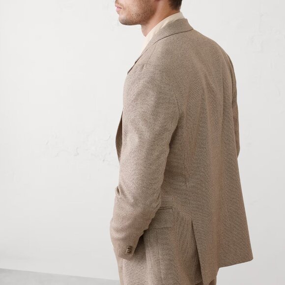 Banana Republic Factory Tailored-Fit Houndstooth Suit Jacket, Taupe, 42S, EUC - Picture 3 of 4